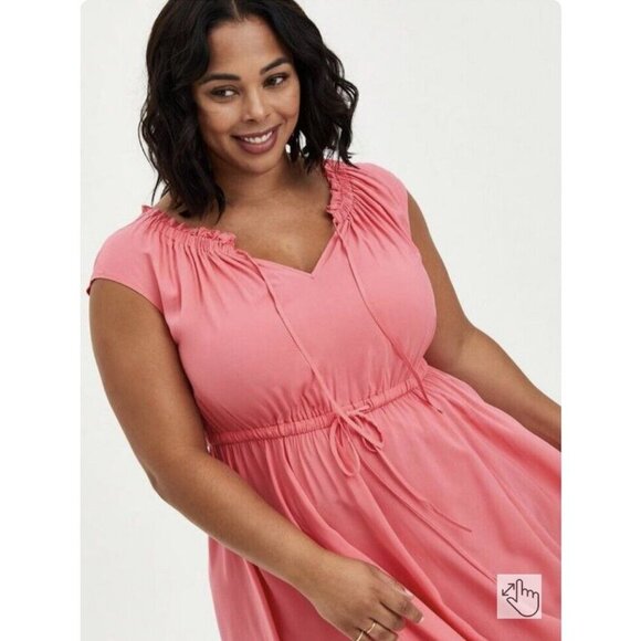 Torrid Midi Challis Tie-Front Skater Dress Size 3 3XL Pink Coral Short Sleeve - Picture 12 of 13